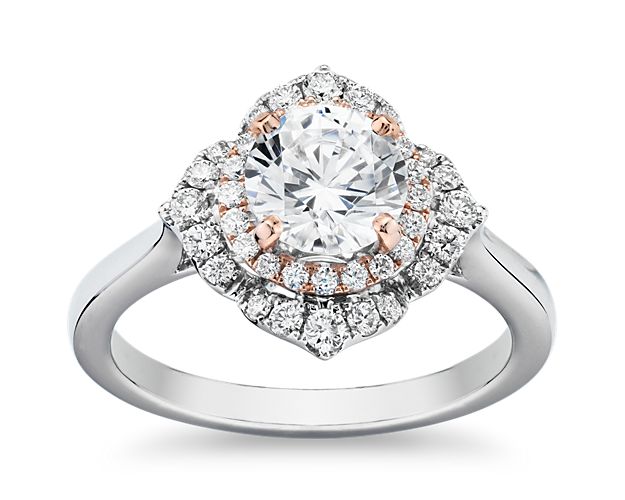 Two-Tone Floral Halo Diamond Engagement Ring in 14k White and Rose Gold (1/4 ct. tw.)