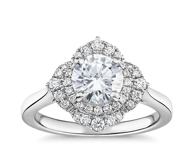 Floral Halo Diamond Engagement Ring in 14k White Gold (1/4 ct. tw.)
