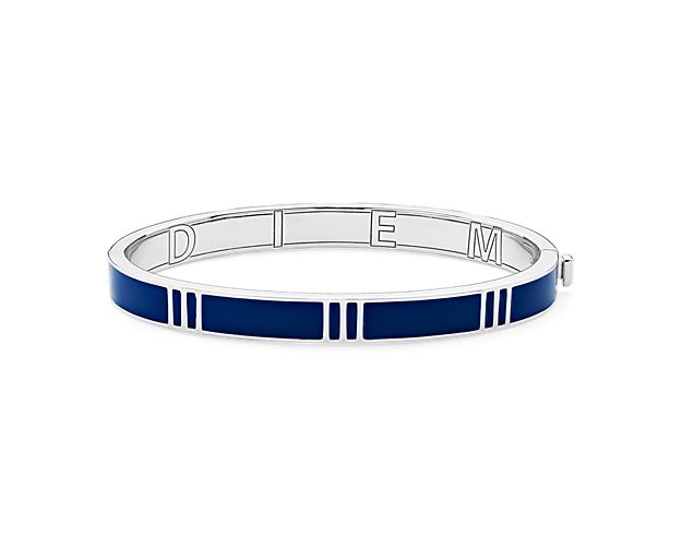 Monica Rich Kosann Blue Enamel Carpe Diem Bangle in Sterling Silver (6.3mm)
