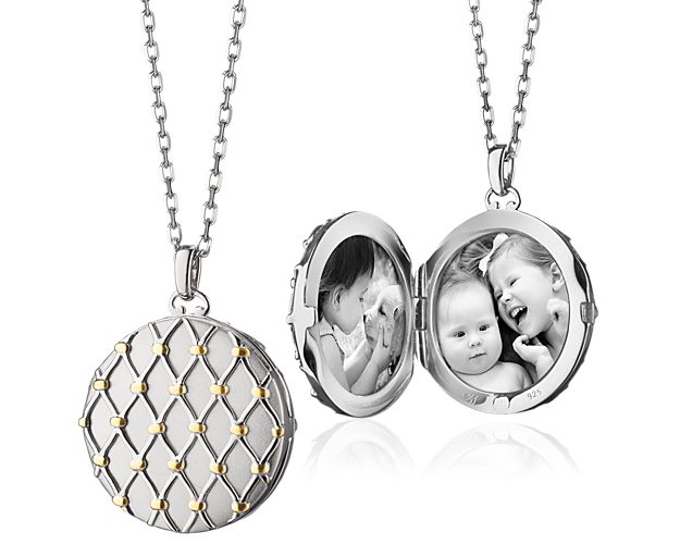 Monica Rich Kosann Two-Tone Basket Woven Locket in Sterling Silver and 18k Yellow Gold (1 mm)