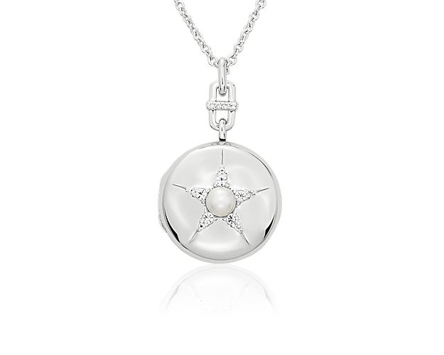 Monica Rich Kosann Round Locket with Freshwater Pearl and White Topaz Accents in Sterling Silver