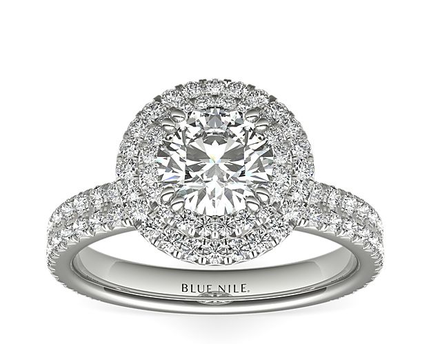 Blue Nile Studio Double Halo Gala Diamond Engagement Ring in Platinum (7/8 ct. tw.)