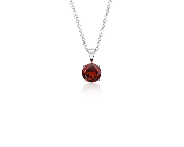 Garnet Solitaire Pendant in 14k White Gold (7mm)