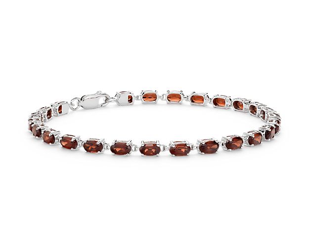 Petite Garnet Oval Bracelet in Sterling Silver (5x3mm)