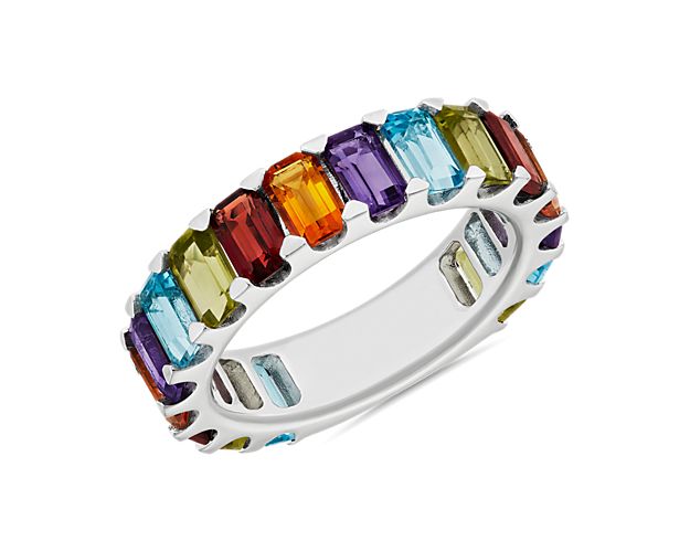 Octagon Multi-Stone Band in Sterling Silver