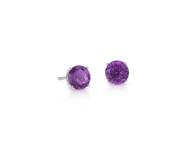 Amethyst Stud Earrings in 14k White Gold (7mm)