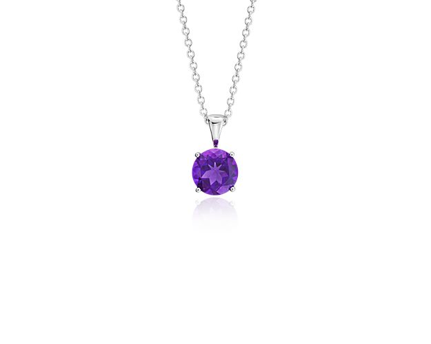 Amethyst Solitaire Pendant in 14k White Gold (7mm)