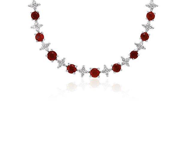Ruby & Diamond Graduated Eternity Necklace in 18k White Gold (2.4mm)