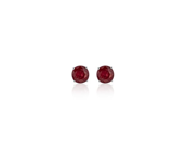 Ruby Stud Earrings in 18k White Gold (5mm)