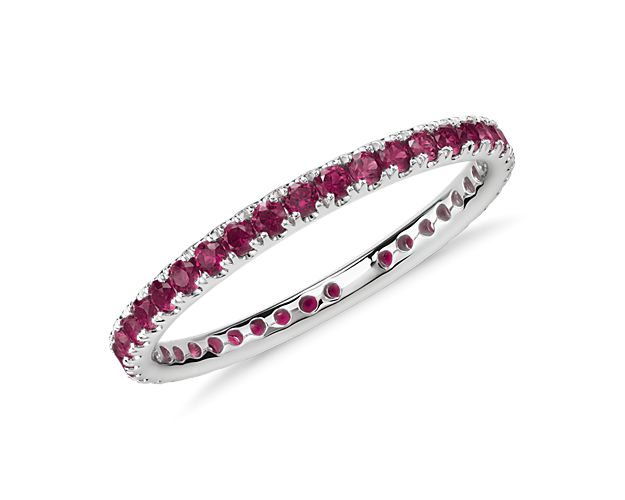 Riviera Pavé Ruby Eternity Ring in 18k White Gold (1.5mm)