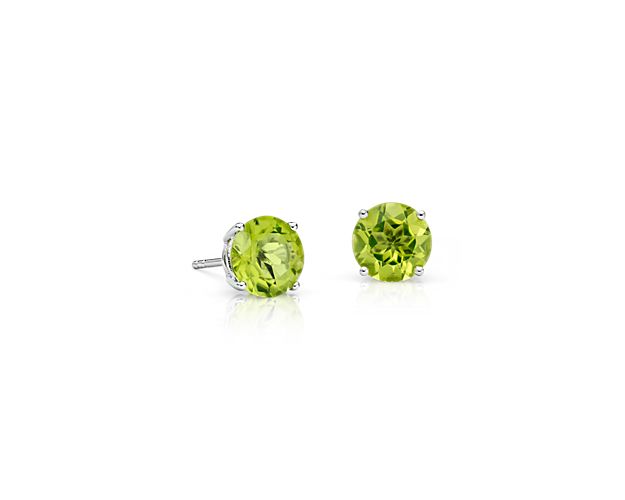 Peridot Stud Earrings in 14k White Gold (7mm)