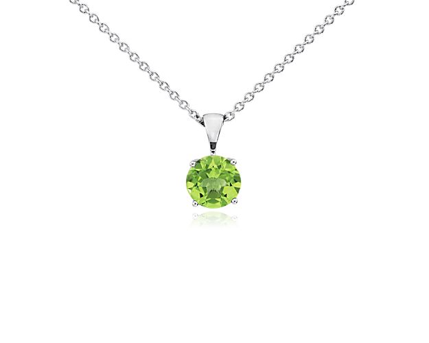 Peridot Solitaire Pendant in 14k White Gold (7mm)