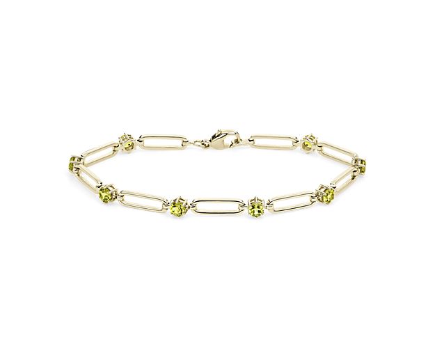 Round Peridot Paperclip Bracelet in 14k Yellow Gold