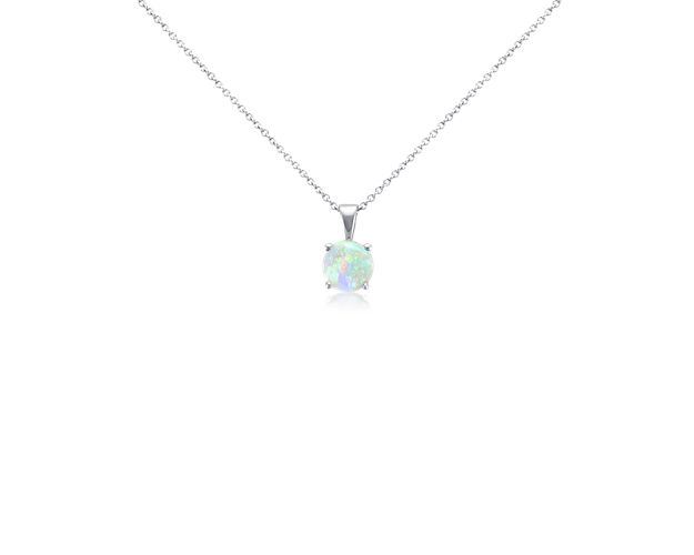 Opal Solitaire Pendant in 14k White Gold (7mm)