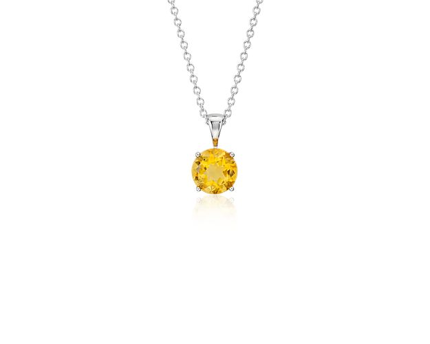 Citrine Solitaire Pendant in 14k White Gold (7mm)
