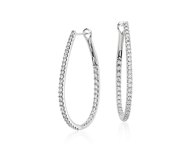 Long Diamond Hoop Earrings in 14k White Gold (1 ct. tw.)