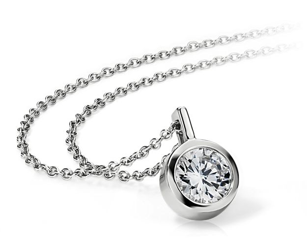 Bezel Solitaire Pendant Setting in 14k White Gold
