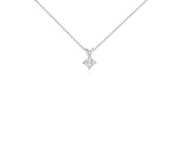 Lab Grown Diamond Princess Cut Solitaire Pendant in 18k White Gold (3/4 ct. tw.)