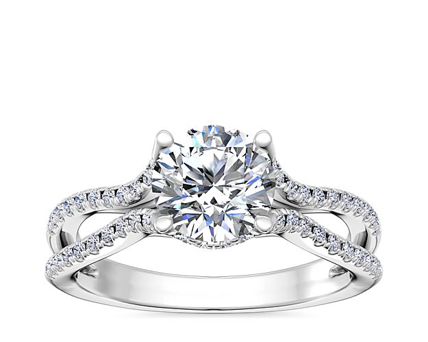 Split Shank Hidden Halo Diamond Engagement Ring in 14k White Gold