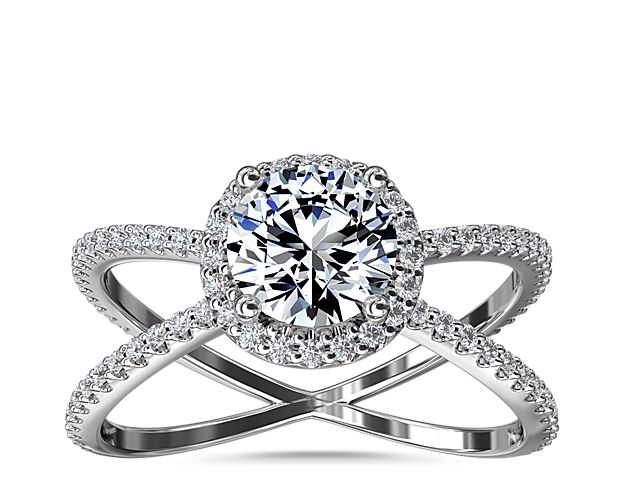 X Split Shank Hidden Halo Diamond Engagement Ring in 14k White Gold (1/2 ct. tw.)