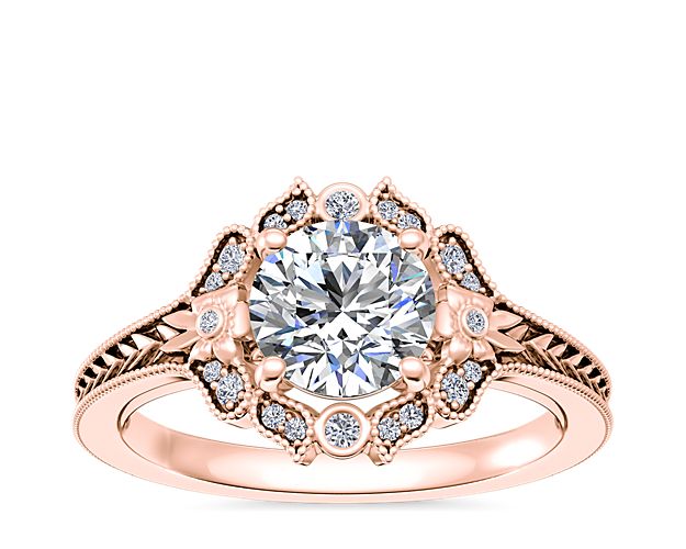 Vintage Floral Engraved Halo in 14k Rose Gold