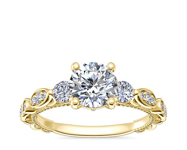 Floral Ellipse Diamond Cathedral Engagement Ring in 14k Yellow Gold (1/3 ct. tw.)