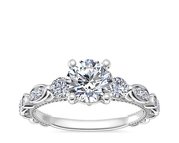 Floral Ellipse Diamond Cathedral Engagement Ring in 14k White Gold (1/3 ct. tw.)
