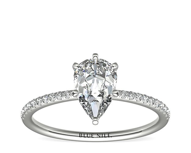 Petite Micropavé Diamond Engagement Ring in 14k White Gold (1/10 ct. tw.)