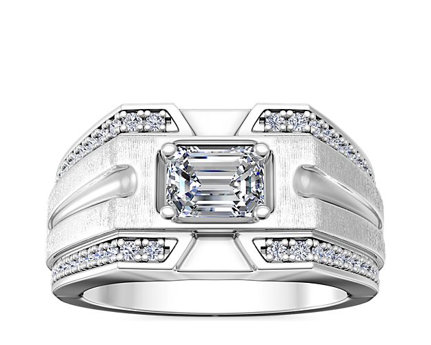 Men's East-West Grooved Diamond Channel Engagement Ring in 18k White Gold (1/4 ct. tw.)