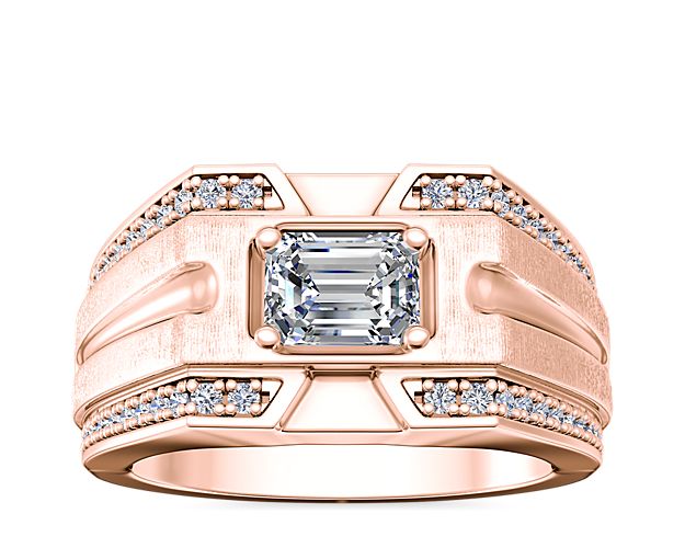 Men's East-West Grooved Diamond Channel Engagement Ring in 18k Rose Gold (1/4 ct. tw.)