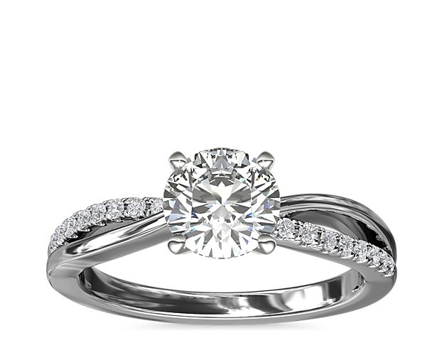 Split Shank Pavé and Plain Shank Diamond Engagement Ring in 14k White Gold (1/10 ct. tw.)