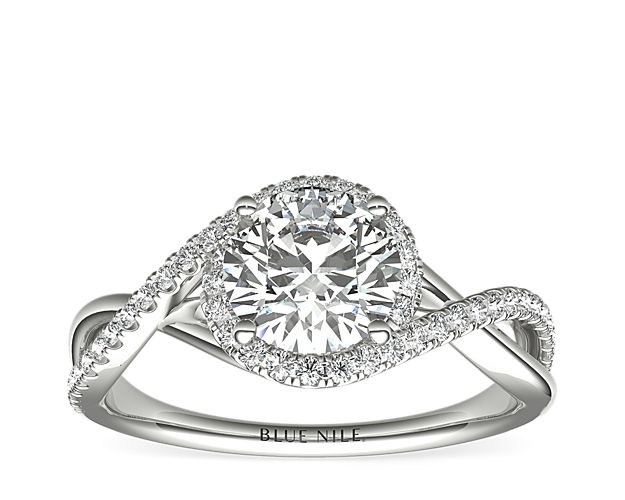 Petite Twisted Halo Diamond Engagement Ring in 14k White Gold (1/4 ct. tw.)