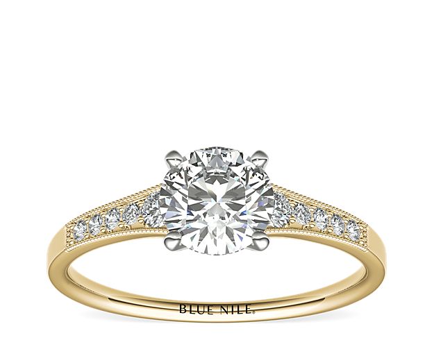 Graduated Milgrain Diamond Engagement Ring in 14k Yellow Gold (1/10 ct. tw.)