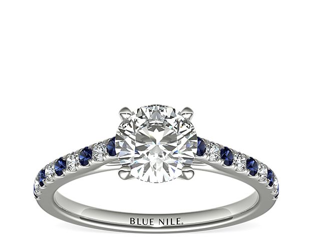 Riviera Micropavé Sapphire and Diamond Engagement Ring in 14k White Gold