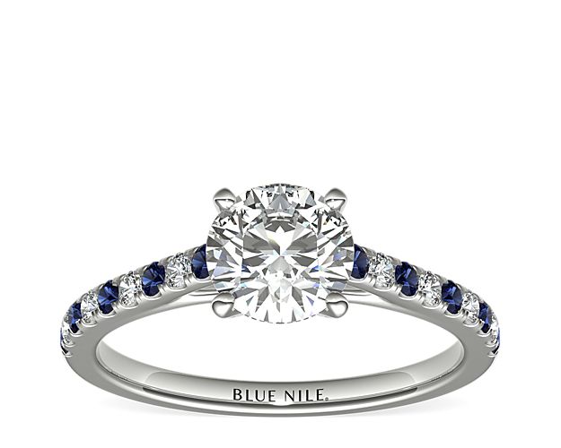 Riviera Micropavé Sapphire and Diamond Engagement Ring in Platinum