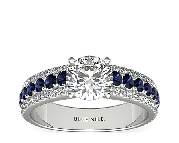 Three Row Sapphire and Diamond Engagement Ring in 14k White Gold (1/4 ct. tw.)