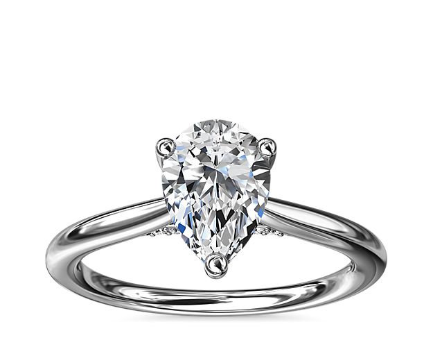 Petite Hidden Halo Solitaire Plus Diamond Engagement Ring in 14k White Gold