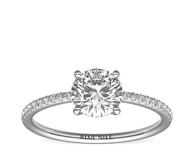 Petite Micropavé Diamond Engagement Ring in Platinum (1/10 ct. tw.)
