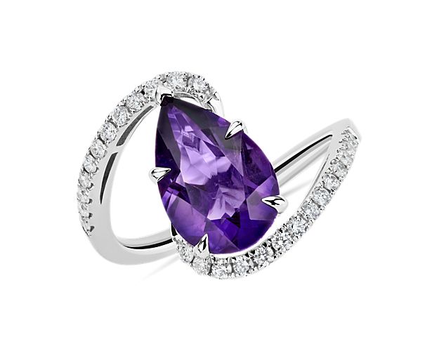 Pear Shaped Amethyst and Diamond Twist Band in 14k White Gold (12x8mm)