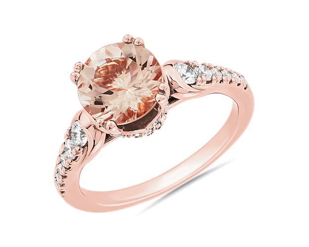 Morganite and Diamond Ring in 14k Rose Gold (8mm)