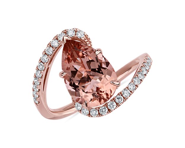 Pear Shaped Morganite and Diamond Twist Band in 14k Rose Gold (12x8mm)