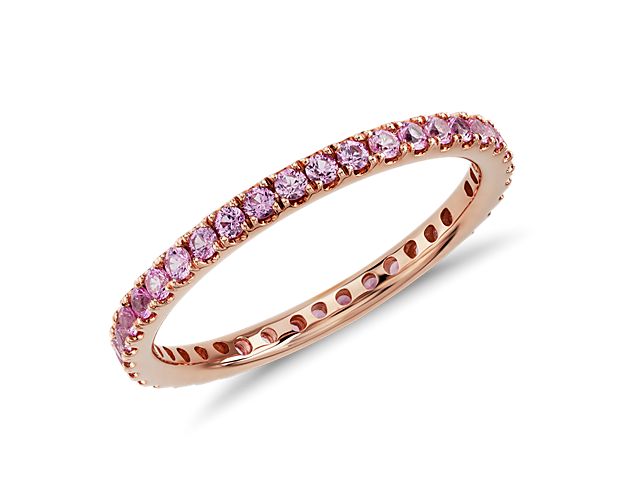 Riviera Pavé Pink Sapphire Eternity Ring in 18k Rose Gold (1.5mm)