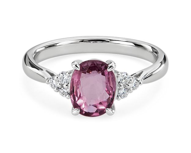 Oval Pink Sapphire and Diamond Ring in 14k White Gold (8x6mm)