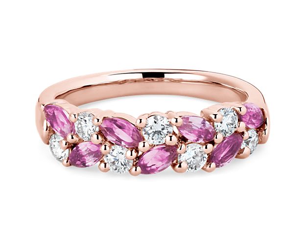 Romantic Marquise Pink Sapphire and Diamond Ring in 14k Rose Gold