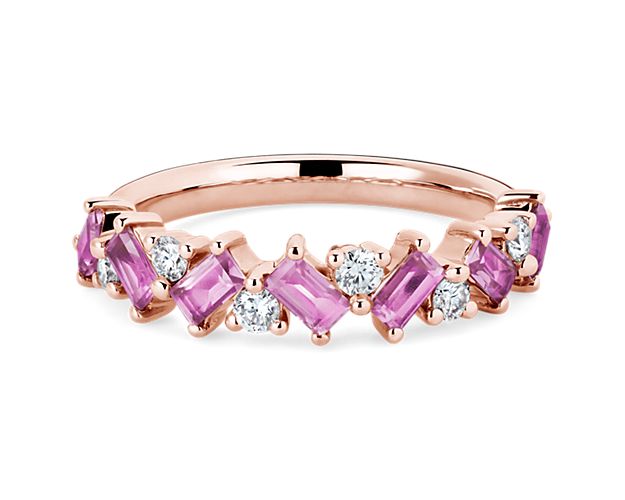 Romantic Emerald Pink Sapphire and Diamond Ring in 14k Rose Gold