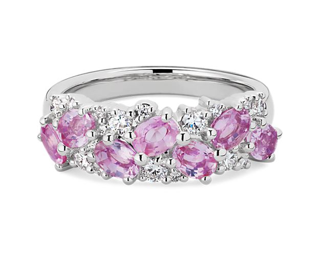 Romantic Oval Pink Sapphire and Diamond Ring in 14k White Gold