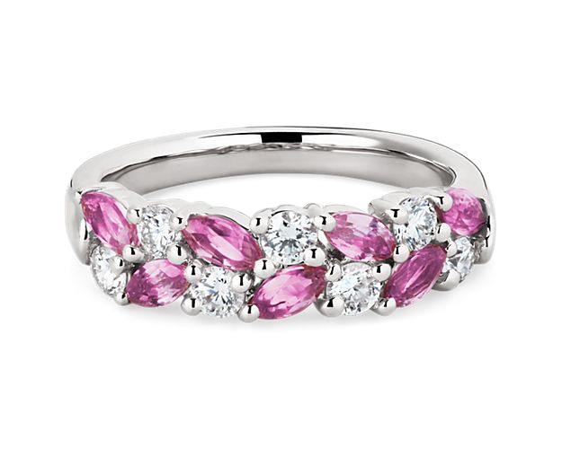 Romantic Marquise Pink Sapphire and Diamond Ring in Platinum