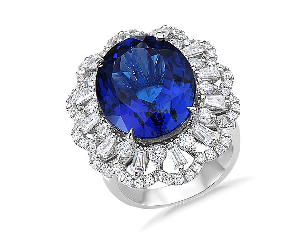 Extraordinary Collection: Oval Shaped Tanzanite and Diamond Ring in 18k White Gold