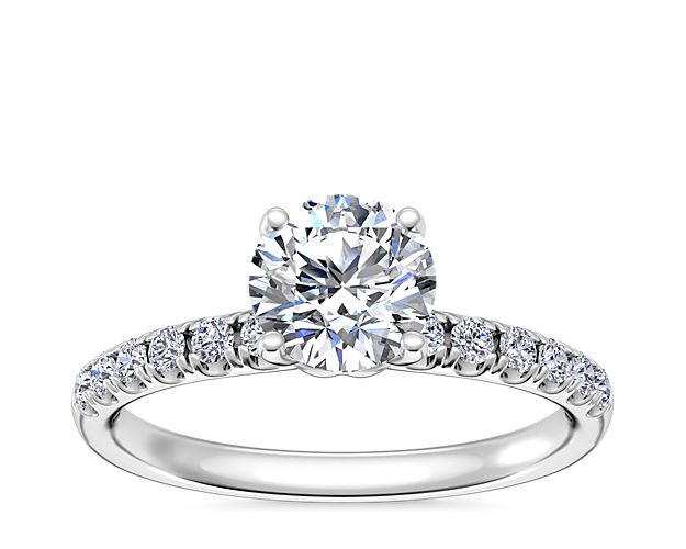 Mini Micropavé Diamond Engagement Ring in 14k White Gold