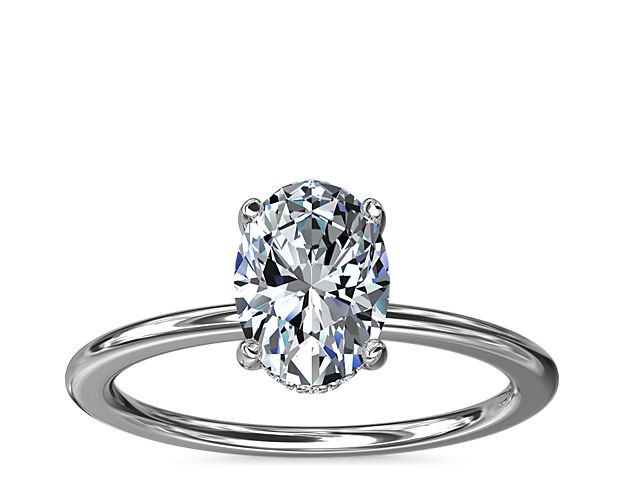 Solitaire Plus Hidden Halo Diamond Engagement Ring in 14k White Gold